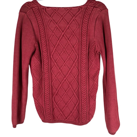 Isabella Bird Vintage Red Cable Knit 100% Cotton Notch Neck Sweater Size Medium - Picture 2 of 5